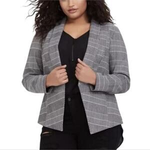 TORRID Black White Plaid Houndstooth Cutaway Stretch Blazer Plus Size‎ 2X 2 New